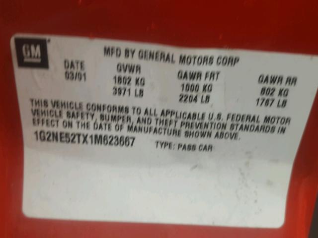 1G2NE52TX1M623667 - 2001 PONTIAC GRAND AM S RED photo 10