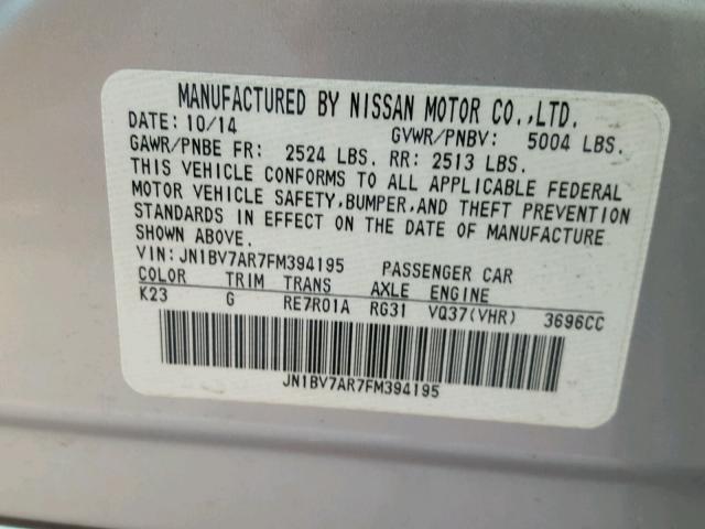 JN1BV7AR7FM394195 - 2015 INFINITI Q50 BASE SILVER photo 10