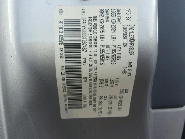 3A4FY58B66T287467 - 2006 CHRYSLER PT CRUISER SILVER photo 10