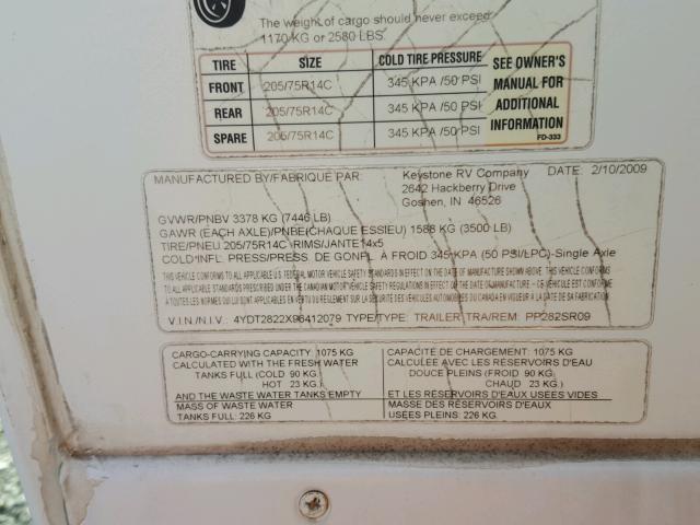 4YDT2822X96412079 - 2009 KEYSTONE PASSPORT WHITE photo 10