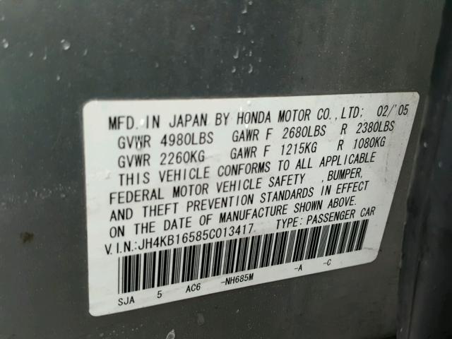 JH4KB16585C013417 - 2005 ACURA RL ნაცრისფერი ფოტო 10