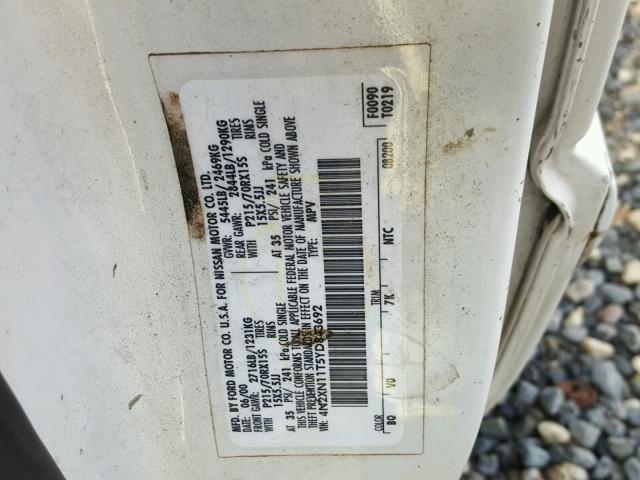 4N2XN11T5YD843692 - 2000 NISSAN QUEST SE WHITE photo 10