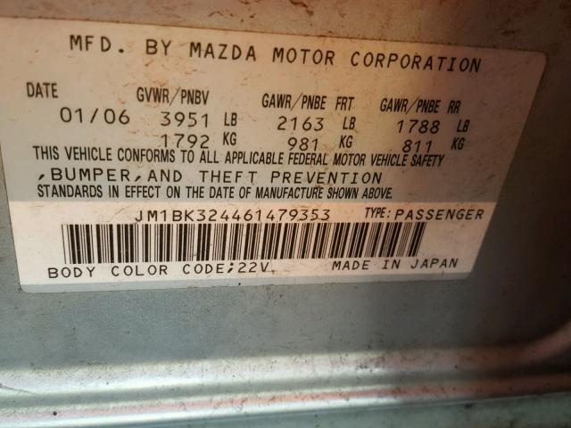 JM1BK324461479353 - 2006 MAZDA 3 S SILVER photo 10