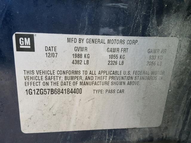 1G1ZG57B684184400 - 2008 CHEVROLET MALIBU LS ლურჯი ფოტო 10