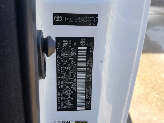 JTKDE167590297317 - 2009 TOYOTA SCION TC 白色 照片 10