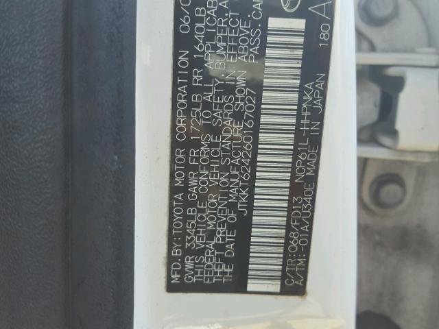 JTKKT624260167027 - 2006 TOYOTA SCION XA თეთრი ფოტო 10