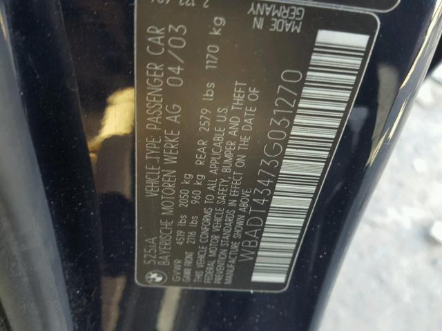 WBADT43473G031270 - 2003 BMW 525 I AUTO BLUE photo 10