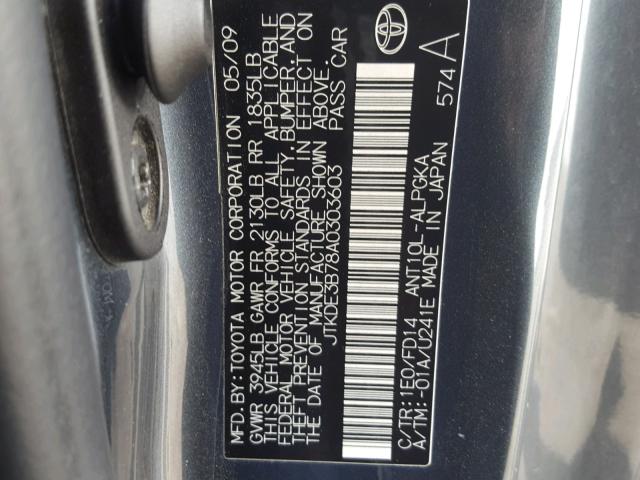JTKDE3B78A0303603 - 2010 TOYOTA SCION TC 灰色 照片 10