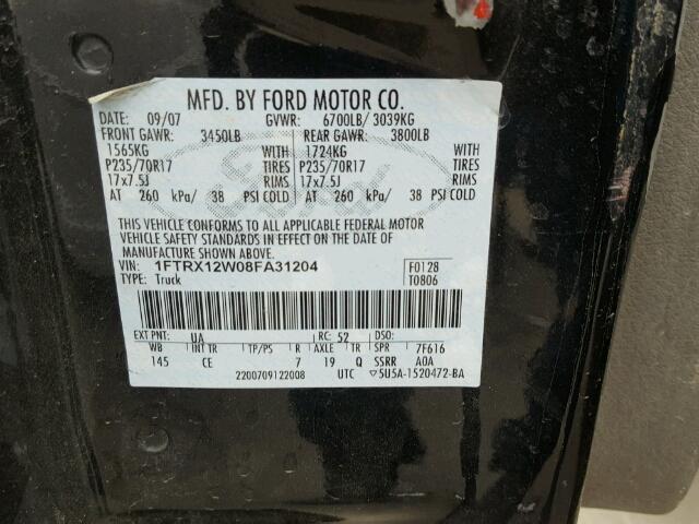 1FTRX12W08FA31204 - 2008 FORD F150 Qara foto 10