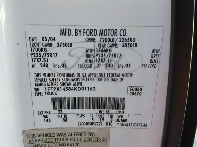 1FTPX14584KD01163 - 2004 FORD F150 WHITE photo 10