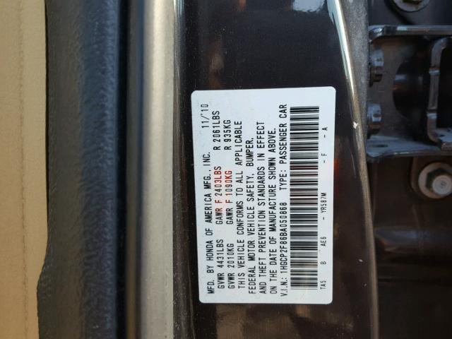 1HGCP2F86BA050868 - 2011 HONDA ACCORD EXL BROWN photo 10