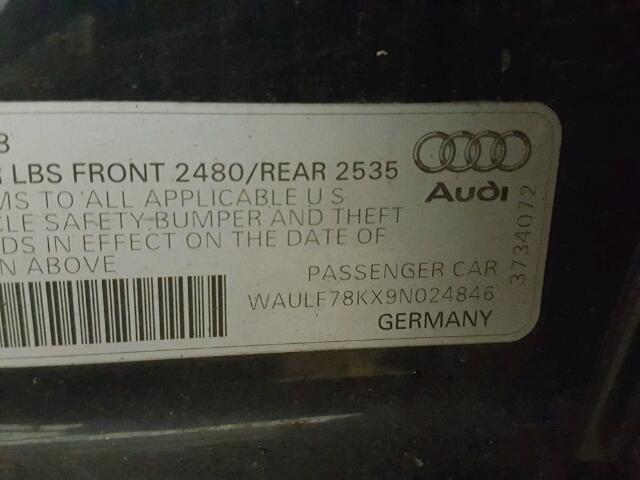 WAULF78KX9N024846 - 2009 AUDI A4 2.0T QU BLACK photo 10