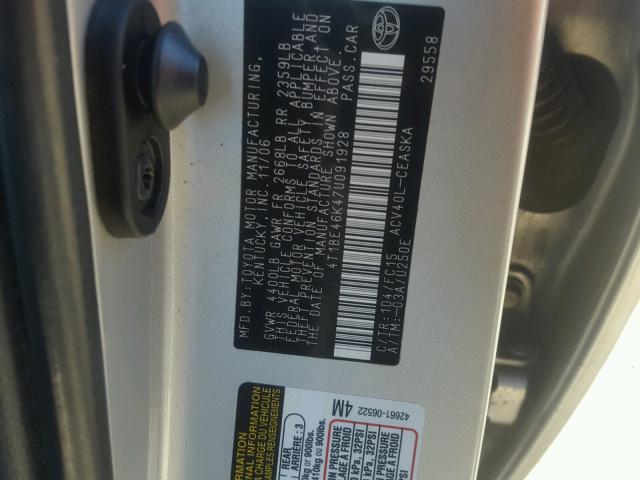 4T1BE46K47U091928 - 2007 TOYOTA CAMRY NEW SILVER photo 10