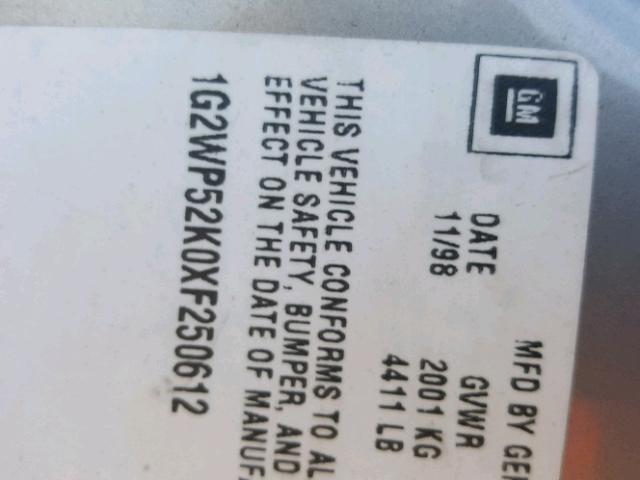 1G2WP52K0XF250612 - 1999 PONTIAC GRAND PRIX SILVER photo 10