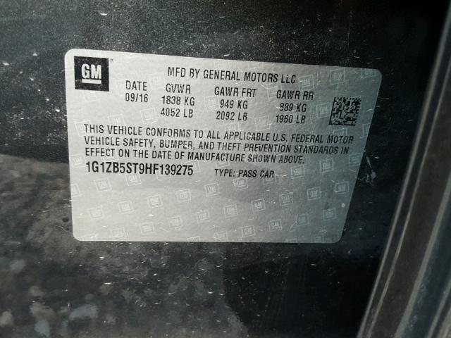 1G1ZB5ST9HF139275 - 2017 CHEVROLET MALIBU LS ნაცრისფერი ფოტო 10