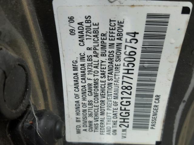 2HGFG12877H506754 - 2007 HONDA CIVIC EX CHARCOAL photo 10