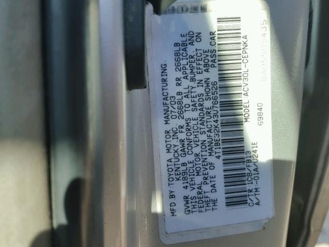 4T1BE32K43U766526 - 2003 TOYOTA CAMRY LE SILVER photo 10