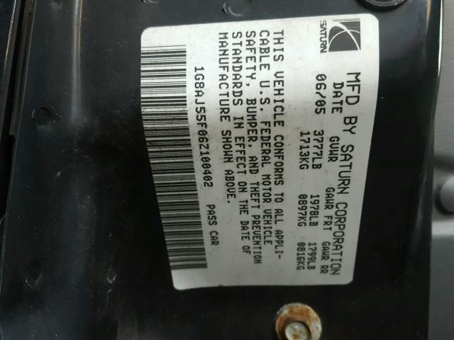 1G8AJ55F06Z100402 - 2006 SATURN ION LEVEL Qara foto 10