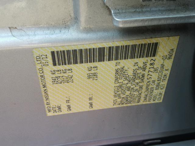 1N4AL2APXCN577182 - 2012 NISSAN ALTIMA BAS GRAY photo 10