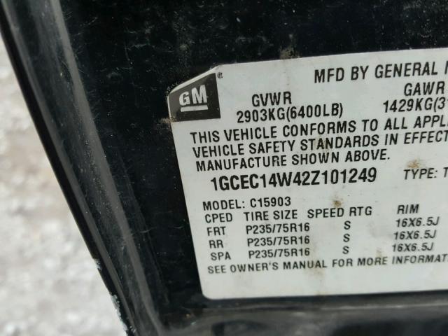 1GCEC14W42Z101249 - 2002 CHEVROLET SILVERADO BLACK photo 10