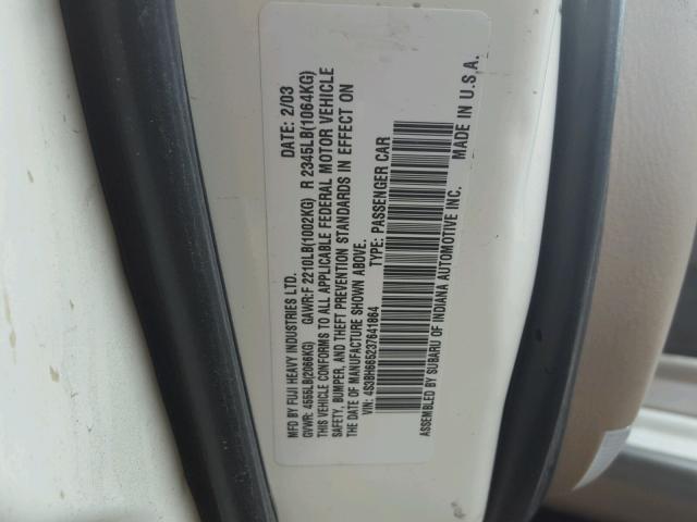 4S3BH665237641864 - 2003 SUBARU LEGACY OUT WHITE photo 10