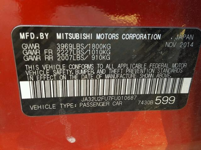 JA32U2FU7FU010687 - 2015 MITSUBISHI LANCER ES RED photo 10