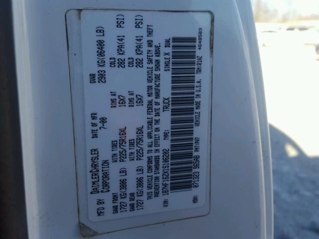 1B7HF16ZX1S106202 - 2001 DODGE RAM 1500 WHITE photo 10