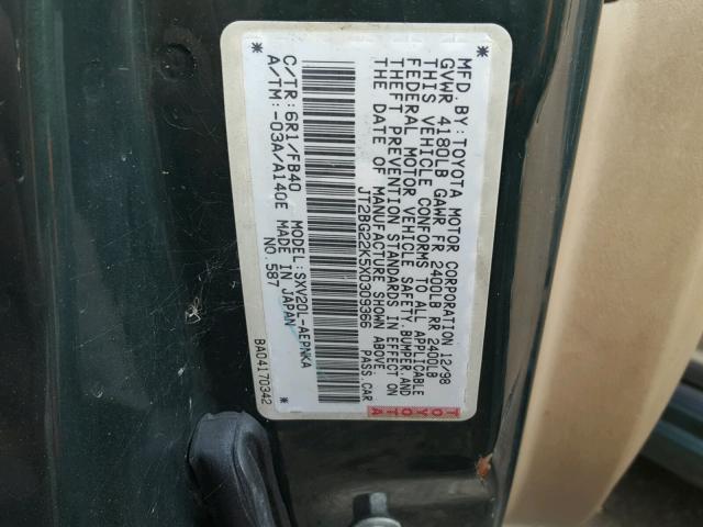 JT2BG22K5X0309366 - 1999 TOYOTA CAMRY LE 绿色 照片 10