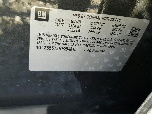 1G1ZB5ST3HF254616 - 2017 CHEVROLET MALIBU LS GRAY photo 10