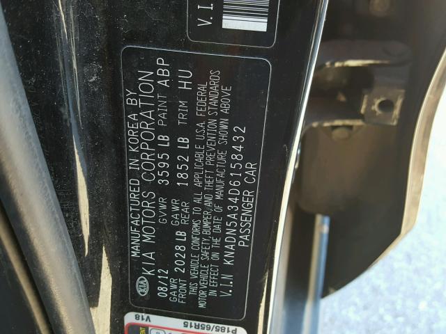 KNADN5A34D6158432 - 2013 KIA RIO EX BLACK photo 10