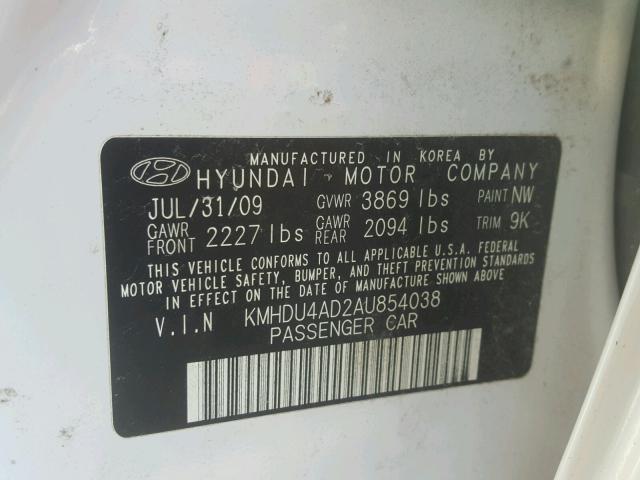 KMHDU4AD2AU854038 - 2010 HYUNDAI ELANTRA BL WHITE photo 10