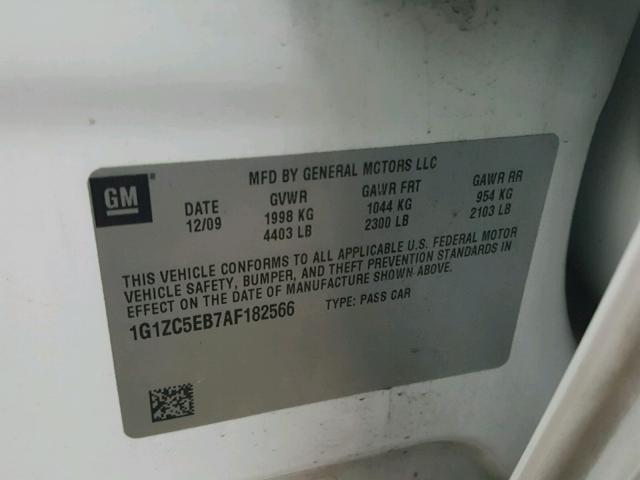 1G1ZC5EB7AF182566 - 2010 CHEVROLET MALIBU 1LT 白色 照片 10