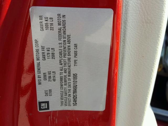 1G4HD57M49U101895 - 2009 BUICK LUCERNE CX RED photo 10