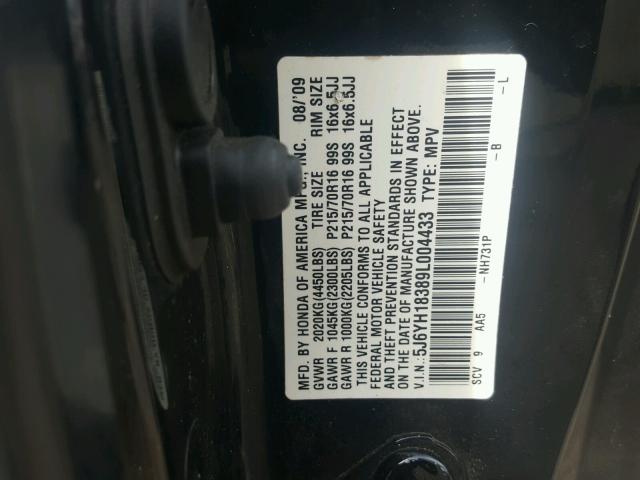 5J6YH18389L004433 - 2009 HONDA ELEMENT LX BLACK photo 10