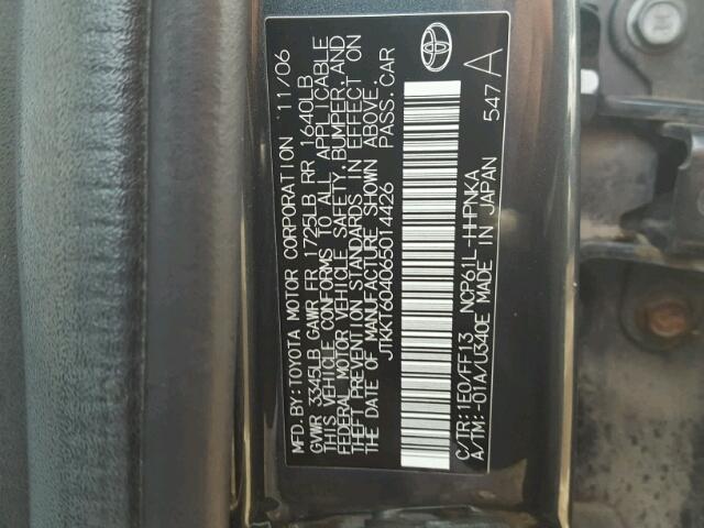JTKKT604065014426 - 2006 TOYOTA SCION XA CHARCOAL photo 10