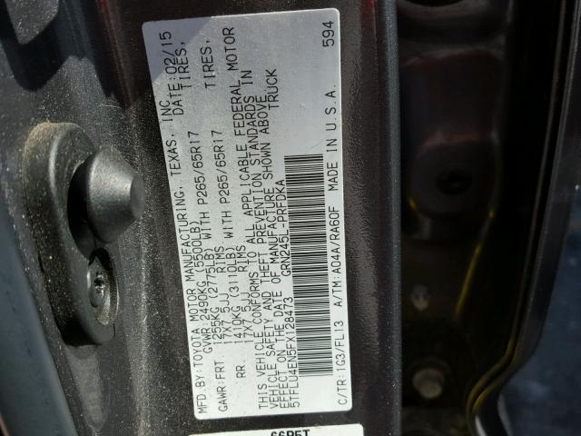 5TFLU4EN5FX128473 - 2015 TOYOTA TACOMA DOU GRAY photo 10