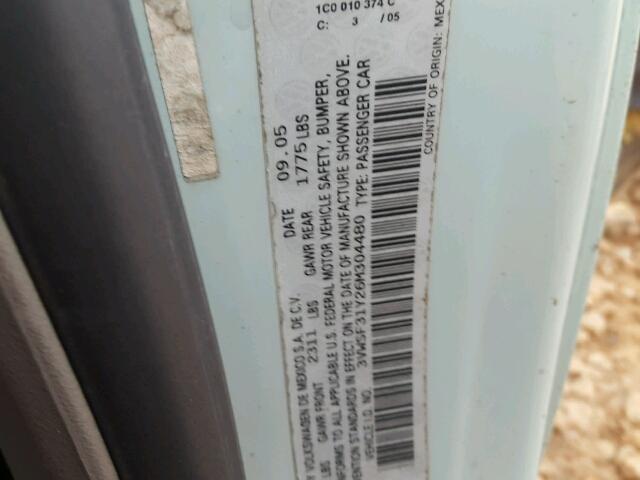 3VWSF31Y26M304480 - 2006 VOLKSWAGEN NEW BEETLE ლურჯი ფოტო 10