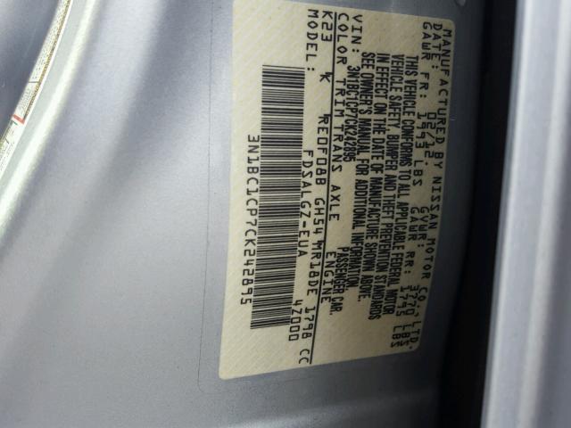 3N1BC1CP7CK242895 - 2012 NISSAN VERSA S SILVER photo 10