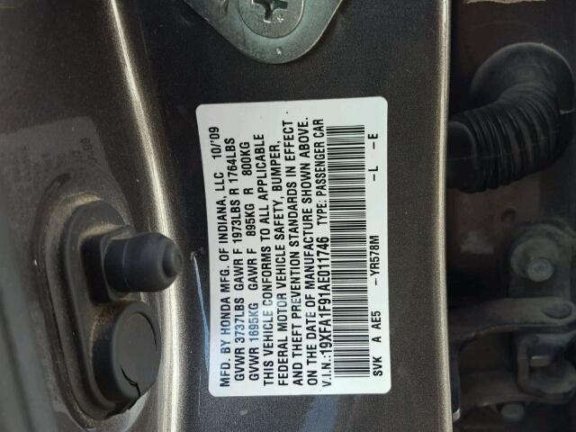 19XFA1F91AE011746 - 2010 HONDA CIVIC EXL Qəhvəyi foto 10