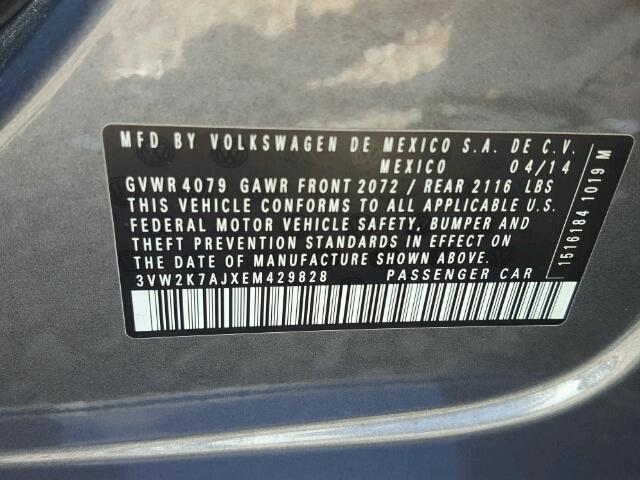3VW2K7AJXEM429828 - 2014 VOLKSWAGEN JETTA BASE GRAY photo 10
