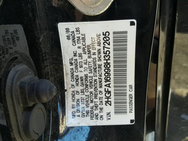2HGFA16998H357205 - 2008 HONDA CIVIC EXL 黑色 照片 10