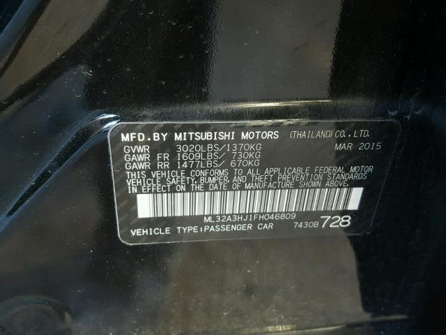 ML32A3HJ1FH046809 - 2015 MITSUBISHI MIRAGE DE BLACK photo 10