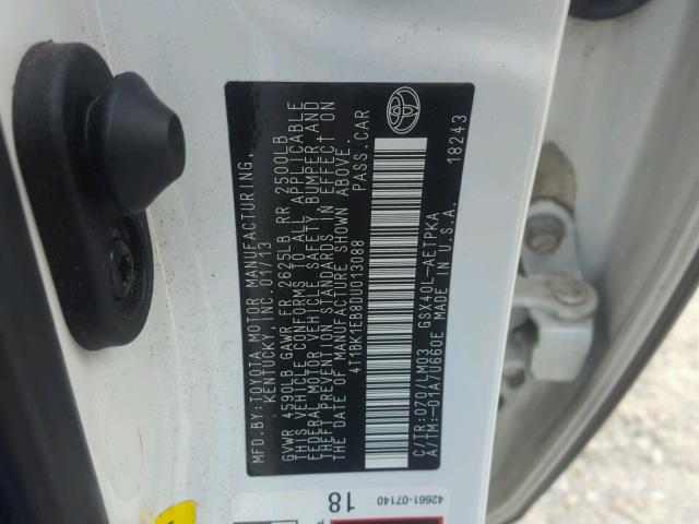 4T1BK1EB8DU013088 - 2013 TOYOTA AVALON BAS WHITE photo 10