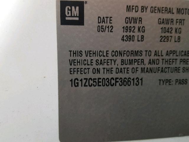 1G1ZC5E03CF366131 - 2012 CHEVROLET MALIBU 1LT WHITE photo 10