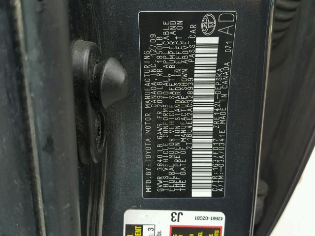 2T1BU4EE2AC328939 - 2010 TOYOTA COROLLA BA GRAY photo 10