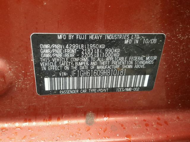 JF1GH61609H810181 - 2009 SUBARU IMPREZA 2. ORANGE photo 10