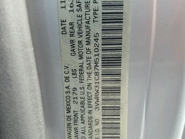 3VWRW31C87M510245 - 2007 VOLKSWAGEN NEW BEETLE 银色 照片 10