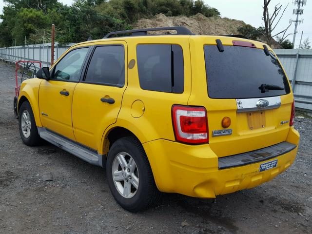 1FMCU49319KB31490 - 2009 FORD ESCAPE HYB YELLOW photo 3