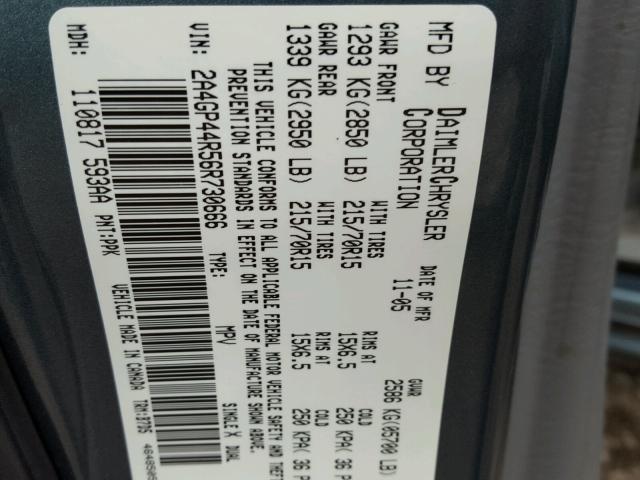 2A4GP44R56R730666 - 2006 CHRYSLER TOWN & COU GREEN photo 10