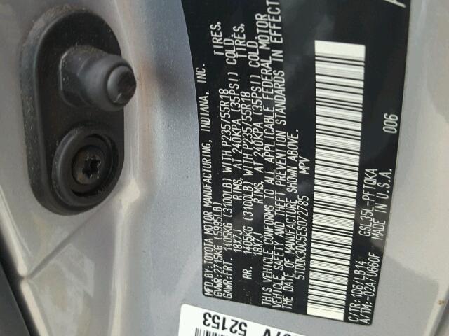 5TDDK3DC5ES072785 - 2014 TOYOTA SIENNA XLE GRAY photo 10